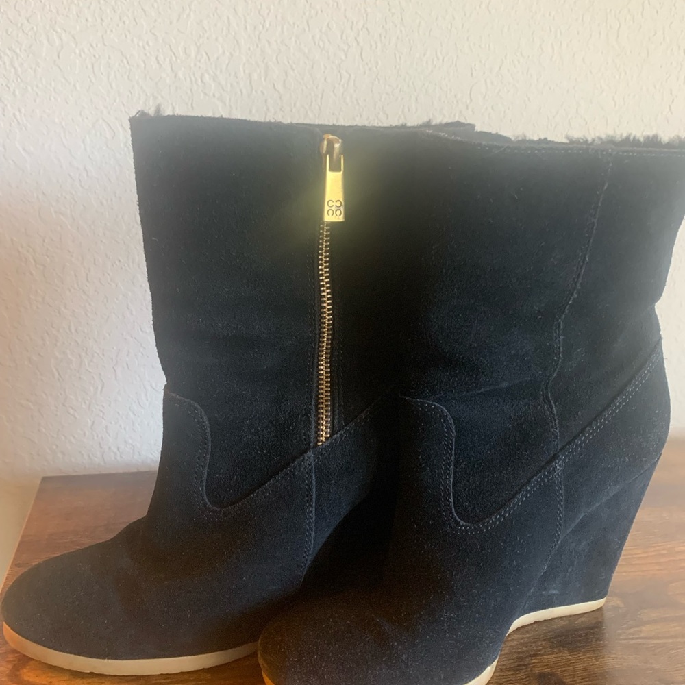 Coach Black Suede Wedge Boots